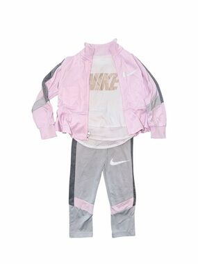 Nike Toddler Girls 3pc Set Pink Gray Track Jacket Tee Leggings Size 2